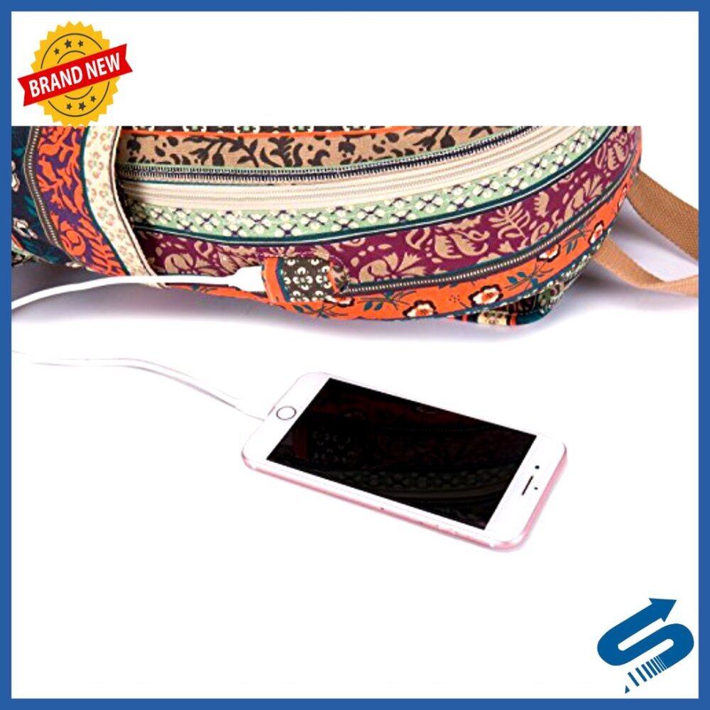 Bohemian Laptop Backpack Massage Straps USB Charging Travel Outdoor - Picture 6 of 6